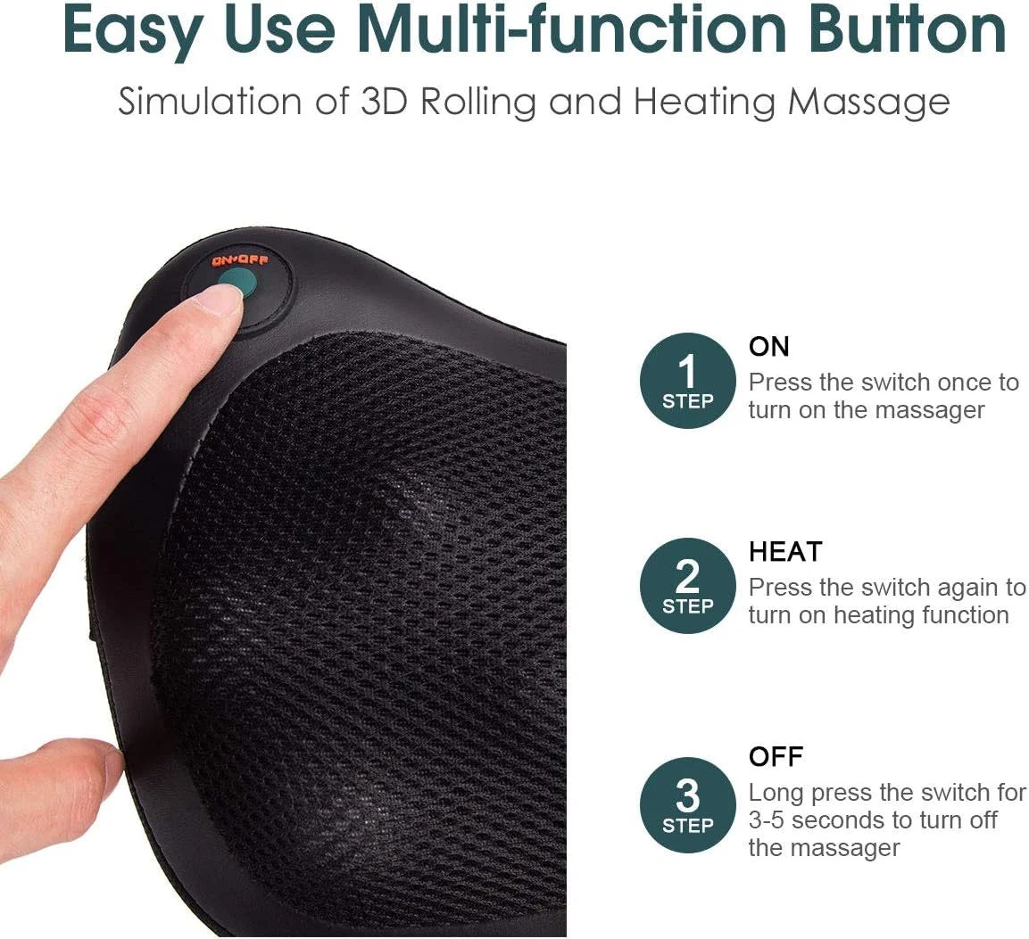 Shiatsu Back and Neck Massager with Heat, Deep Tissue Kneading, Electric Massage Pillow for Back,Shoulders,Legs,Foot,Body Muscle