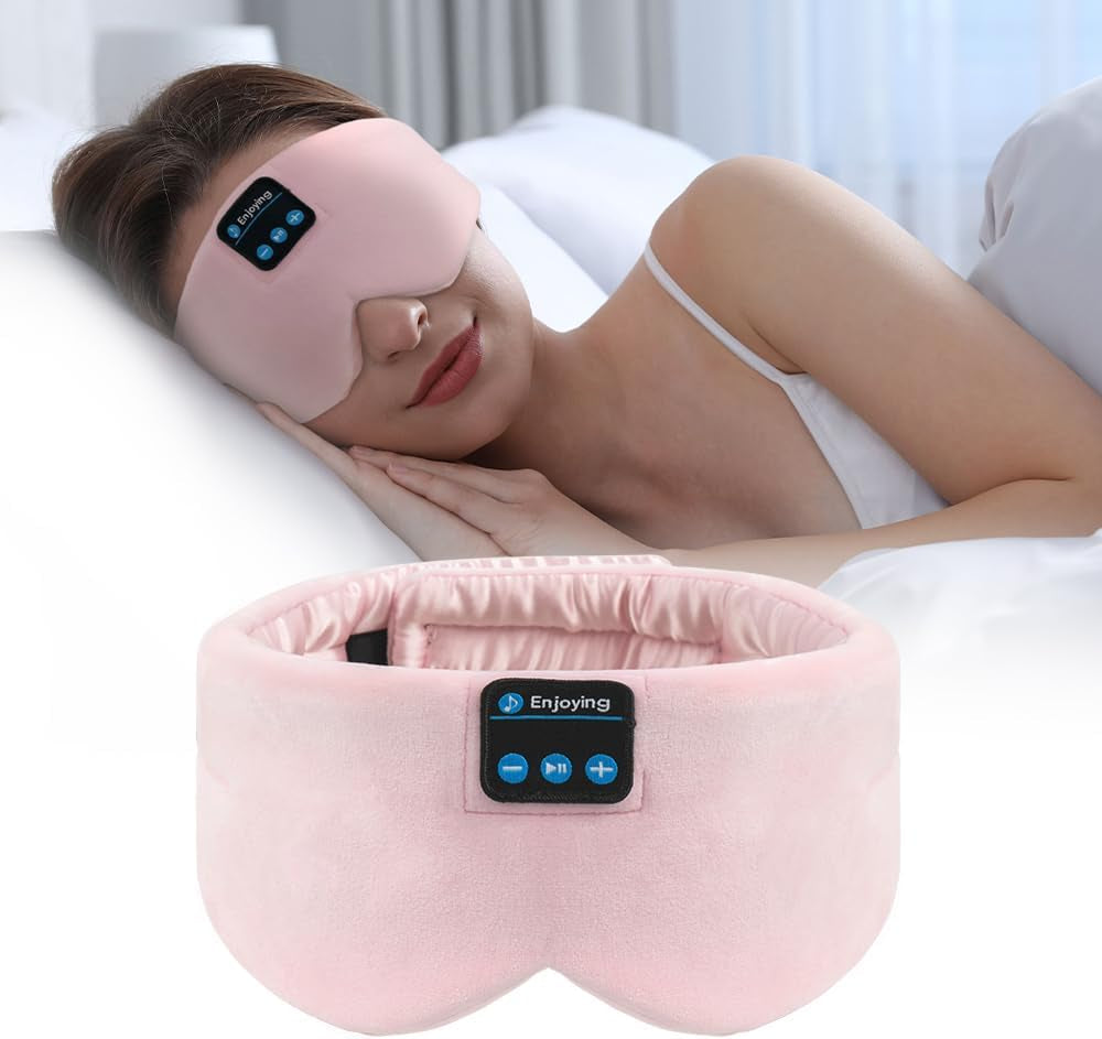 Soft Sleep Eye Mask Bluetooth Headband Wireless Headphones,  Adjustable Sleep Mask for Sleeping Meditation Insomnia Night Mask Music Eye Cover for Side Sleepers Airplane Travel, Pink