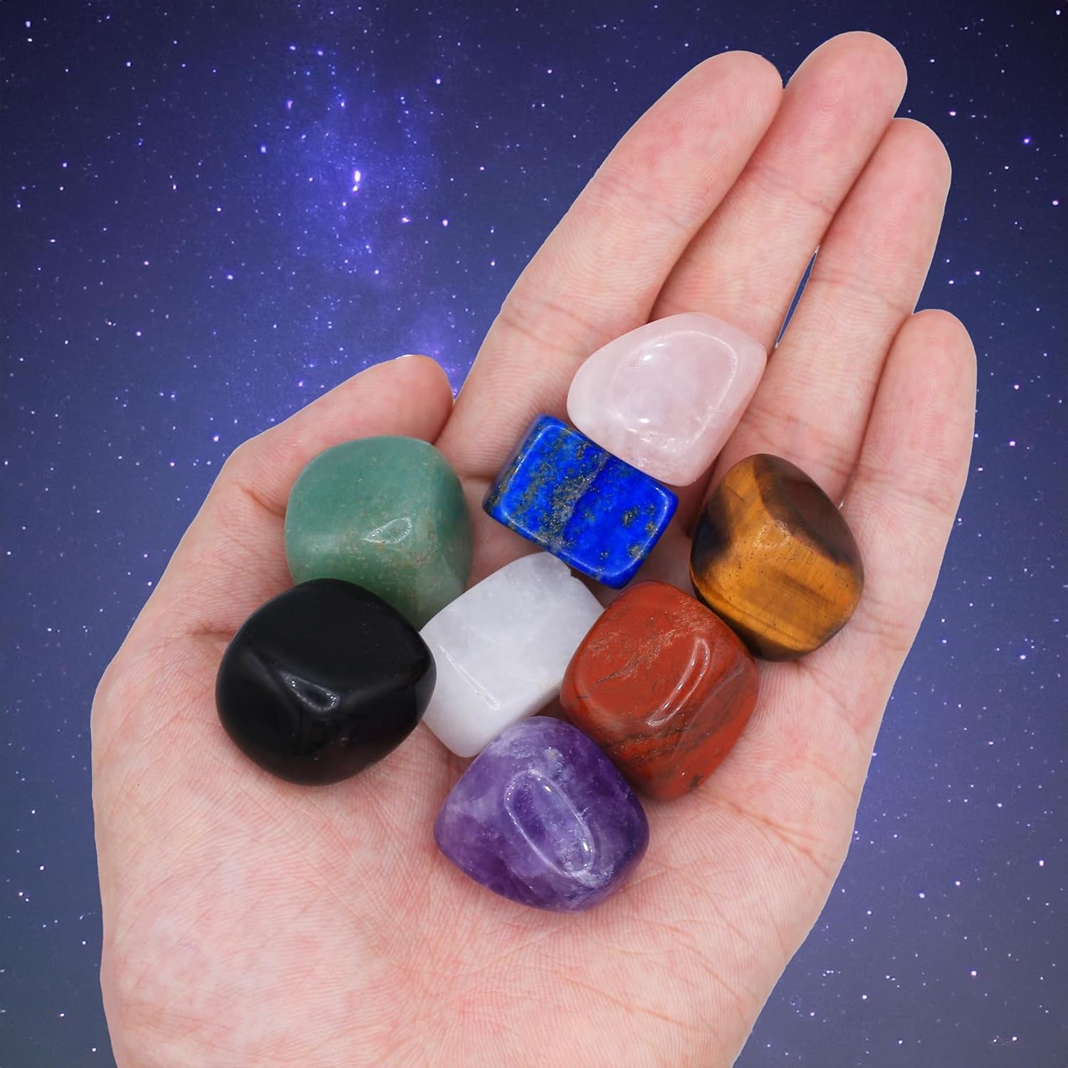 Chakra Stones Set of 7+1, Protection Crystals for Chakra Balancing, Healing Crystals and Stones for Crystal Therapy, Meditation & Reiki, Tumbled & Polished