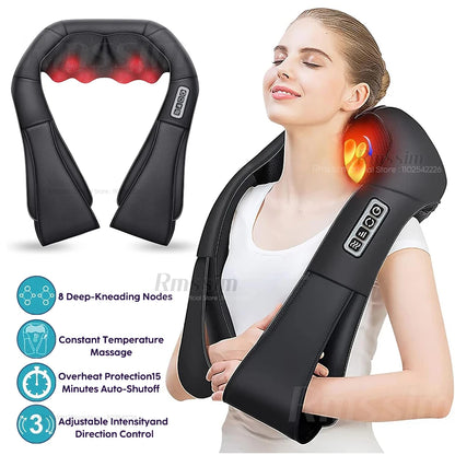 Shiatsu Neck and Shoulder Massager Heated Back Massager U Shape Deep Kneading Electric Massage Pillow for Neck Waist Leg Body