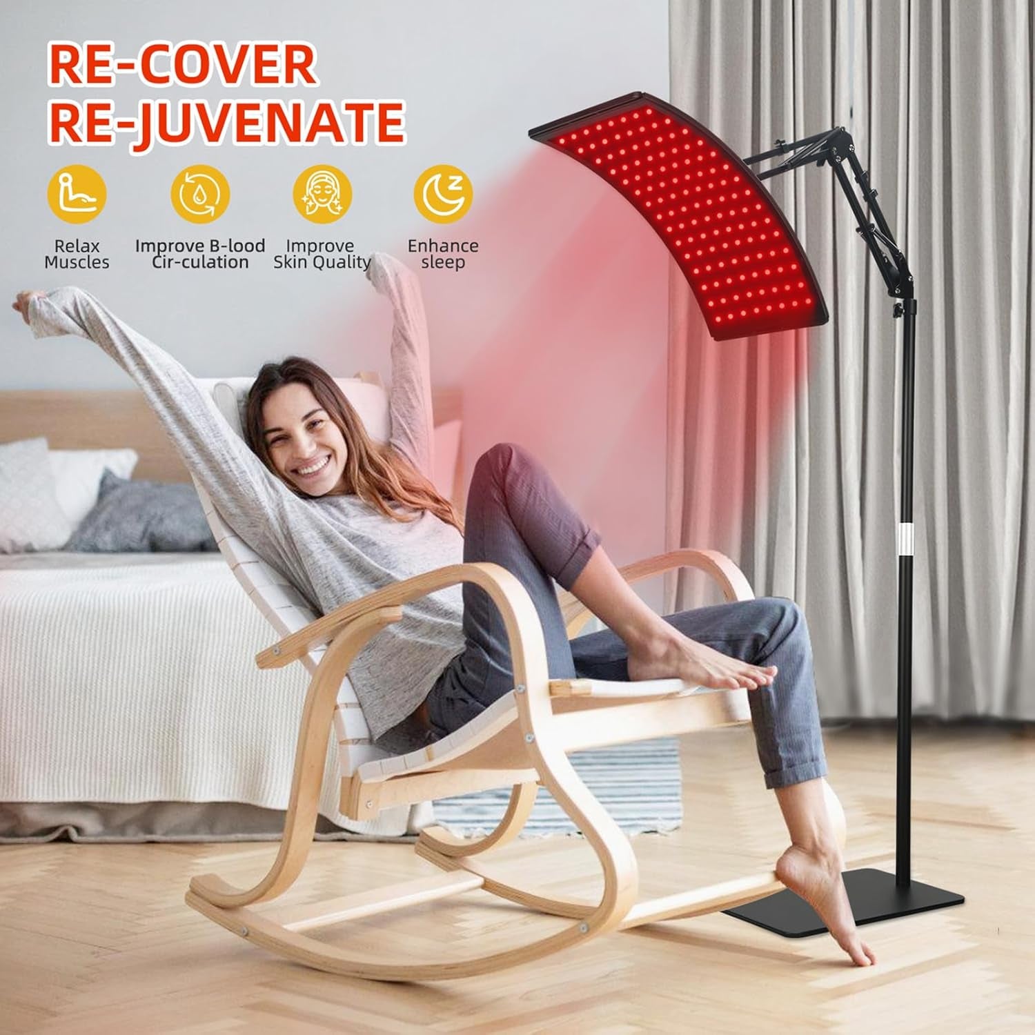 Red Light Therapy for Face and Body, Red Infrared Light Therapy Lamp with Stand Led 660Nm Red Light-Therapy& 850Nm Infrared Light Device for Body