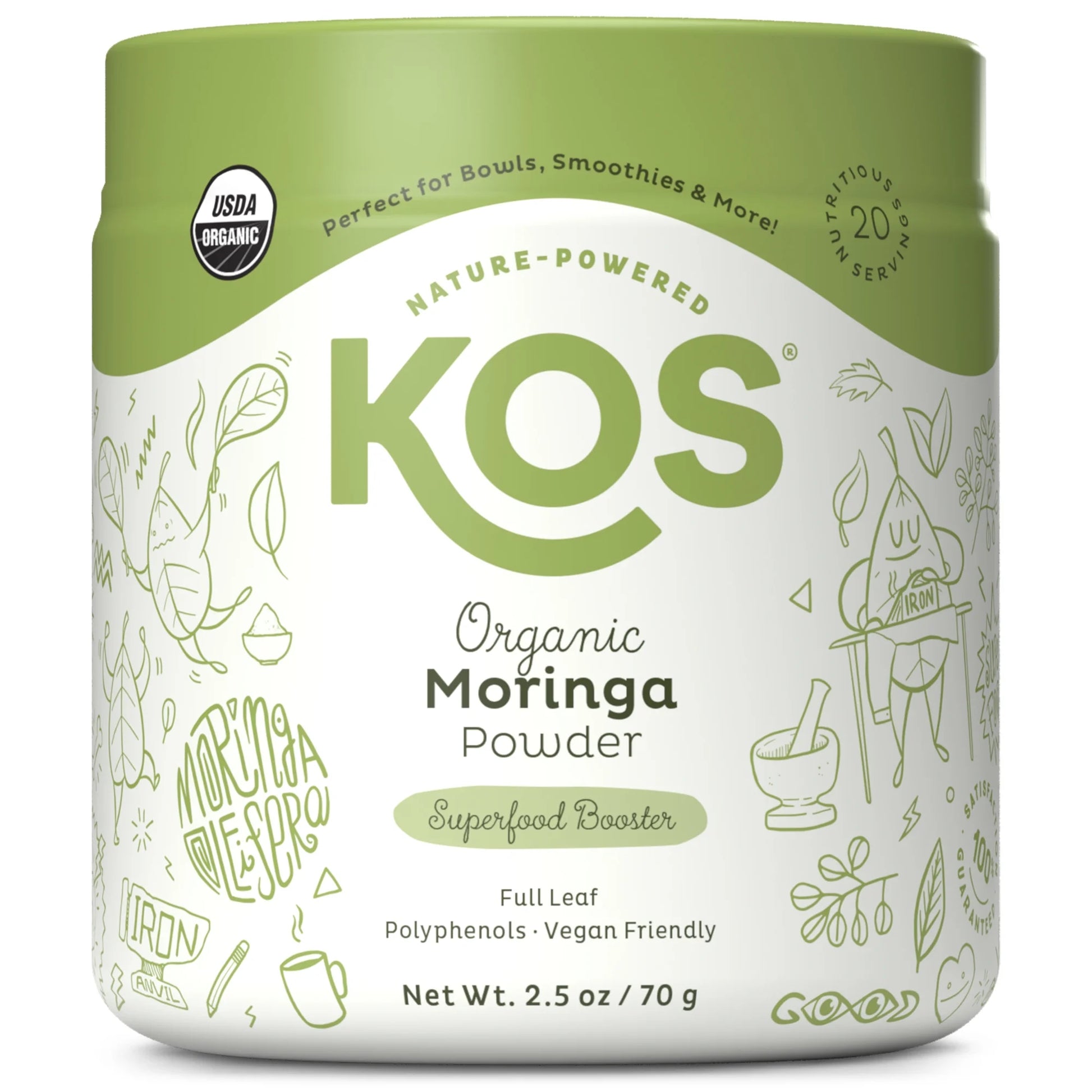 Organic Moringa Powder - Vegan Superfood Booster, Gluten Free, Non GMO - 2.5 Oz, 20 Servings