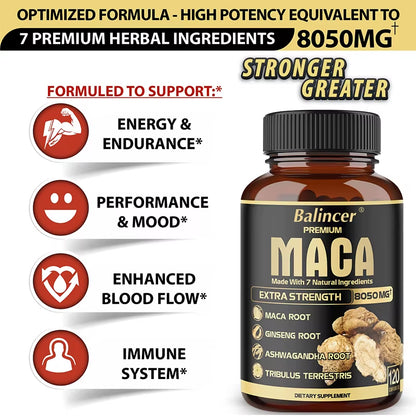 Maca Root Capsules - Natural Energy Supplement, Supports Athletic Performance and Motivation, Builds Muscle and Strengthens